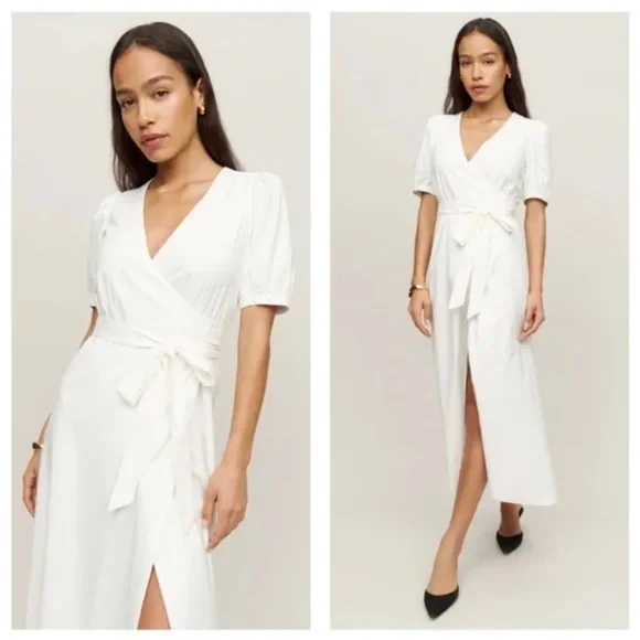 chinese dress ladies Reformation Calista Wrap Dress White Linen main image 1